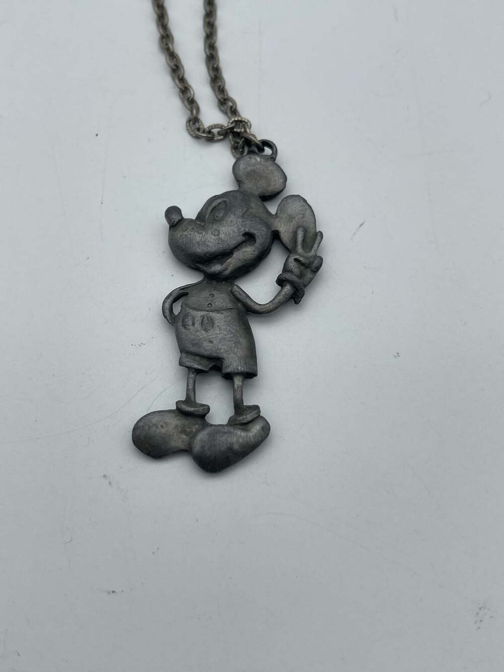 Vintage Early Disney Mickey Mouse Articulated Pewter Tone Character Pendant Neck